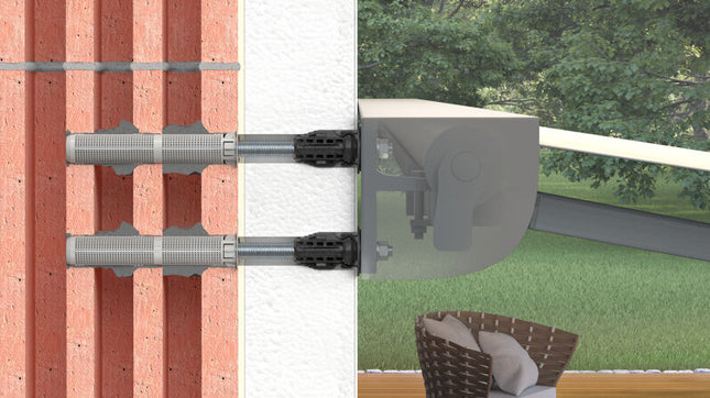 Fischer TherMax II – napellenző rögzítése szigetelt homlokzaton, gyártói alkalmazási ábra